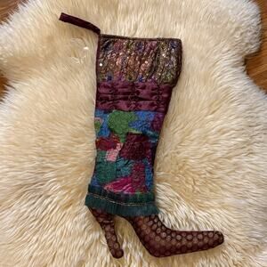 Pier 1 Bohemian Dream Boot Christmas Stocking Mixed Media Holiday Collectible